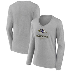 Baltimore Ravens Women's Logo Team Lockup Long Sleeve V-Neck T-Shirt - Heather Gray - NFL