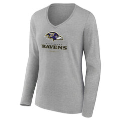 Baltimore Ravens Women's Logo Team Lockup Long Sleeve V-Neck T-Shirt - Heather Gray - NFL