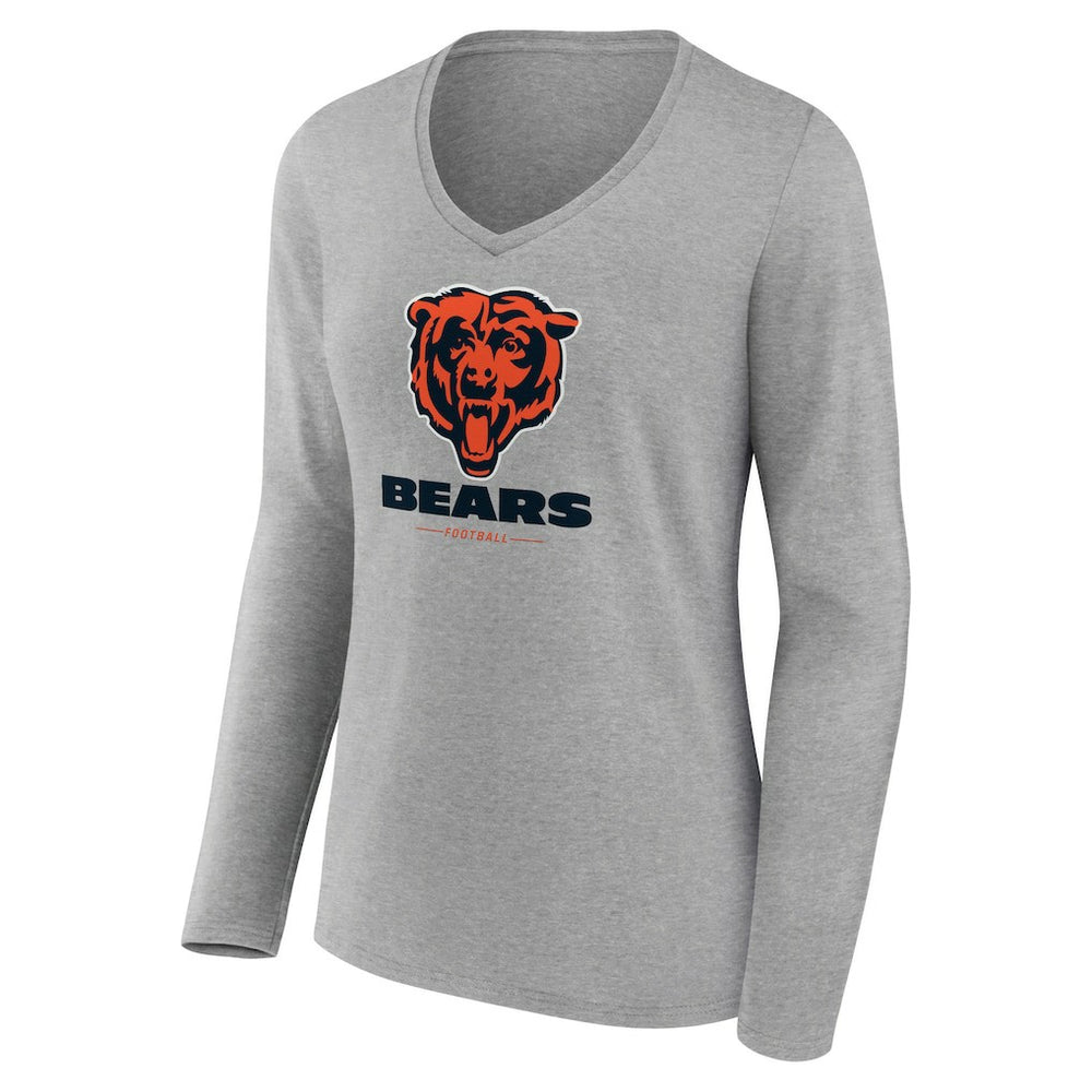 Chicago Bears Women's Logo Team Lockup Long Sleeve V-Neck T-Shirt - Heather Gray - NFL