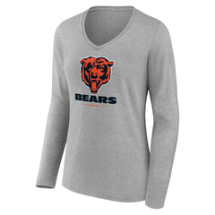 Chicago Bears Women's Logo Team Lockup Long Sleeve V-Neck T-Shirt - Heather Gray - NFL