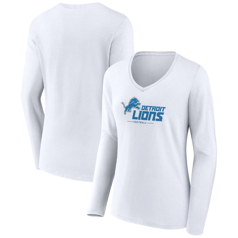 Detroit Lions Women's Logo Team Lockup Long Sleeve V-Neck T-Shirt - White - NFL