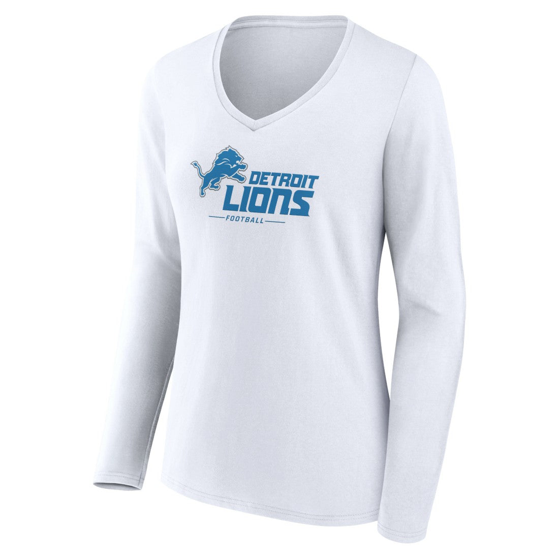 Detroit Lions Women's Logo Team Lockup Long Sleeve V-Neck T-Shirt - White - NFL