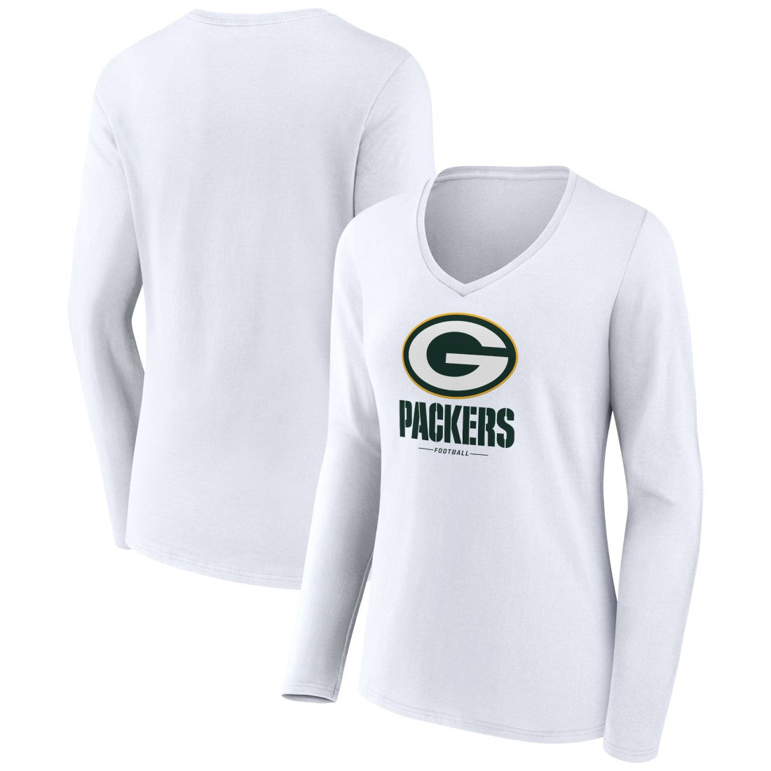 Green Bay Packers Women's Logo Team Lockup Long Sleeve V-Neck T-Shirt - White - NFL