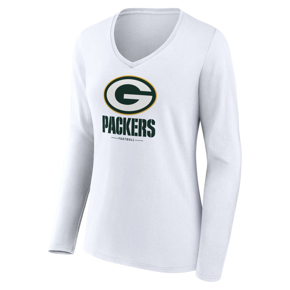 Green Bay Packers Women's Logo Team Lockup Long Sleeve V-Neck T-Shirt - White - NFL