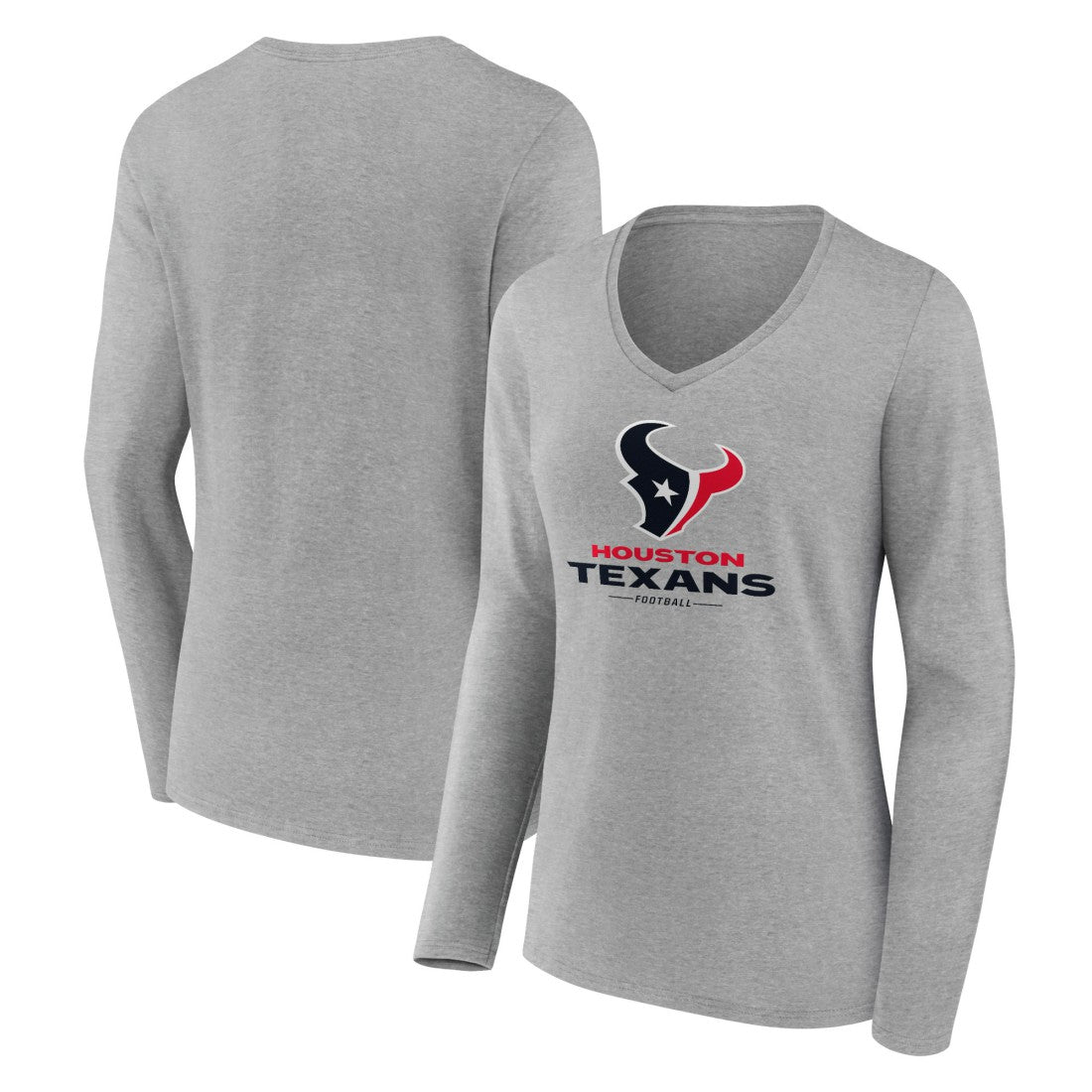 Houston Texans Women's Logo Team Lockup Long Sleeve V-Neck T-Shirt - Heather Gray - NFL
