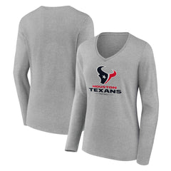 Houston Texans Women's Logo Team Lockup Long Sleeve V-Neck T-Shirt - Heather Gray - NFL