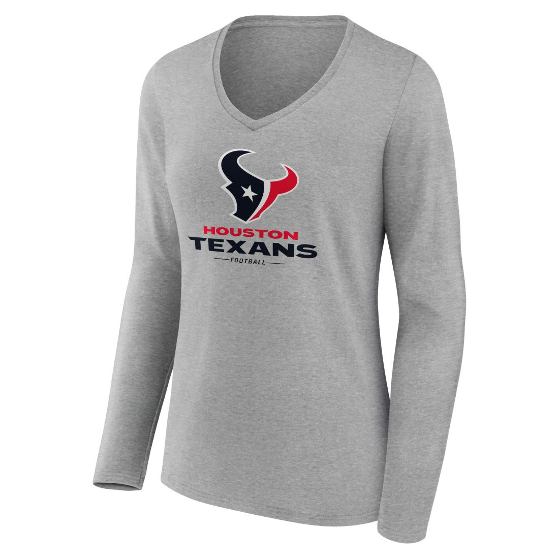 Houston Texans Women's Logo Team Lockup Long Sleeve V-Neck T-Shirt - Heather Gray - NFL