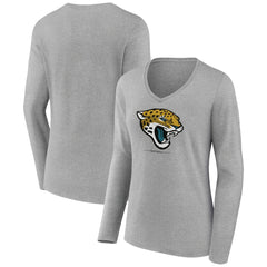 Jacksonville Jaguars Women's Logo Team Lockup Long Sleeve V-Neck T-Shirt - Heather Gray - NFL