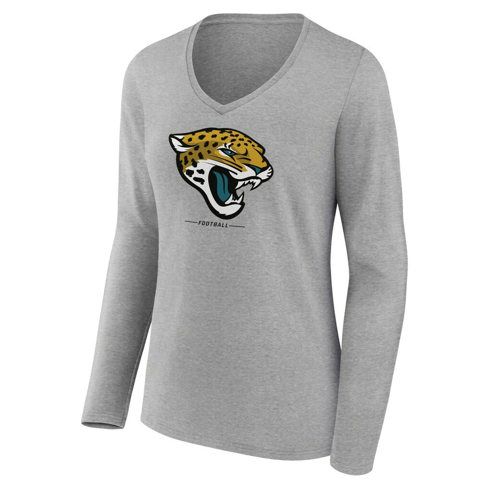 Jacksonville Jaguars Women's Logo Team Lockup Long Sleeve V-Neck T-Shirt - Heather Gray - NFL