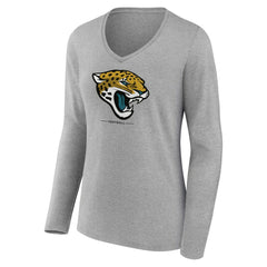 Jacksonville Jaguars Women's Logo Team Lockup Long Sleeve V-Neck T-Shirt - Heather Gray - NFL
