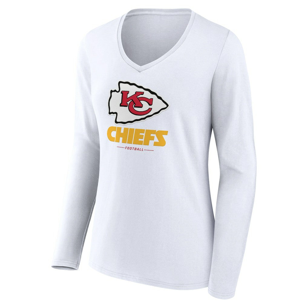 Kansas City Chiefs Women's Logo Team Lockup Long Sleeve V-Neck T-Shirt - White - NFL