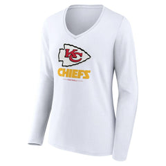Kansas City Chiefs Women's Logo Team Lockup Long Sleeve V-Neck T-Shirt - White - NFL
