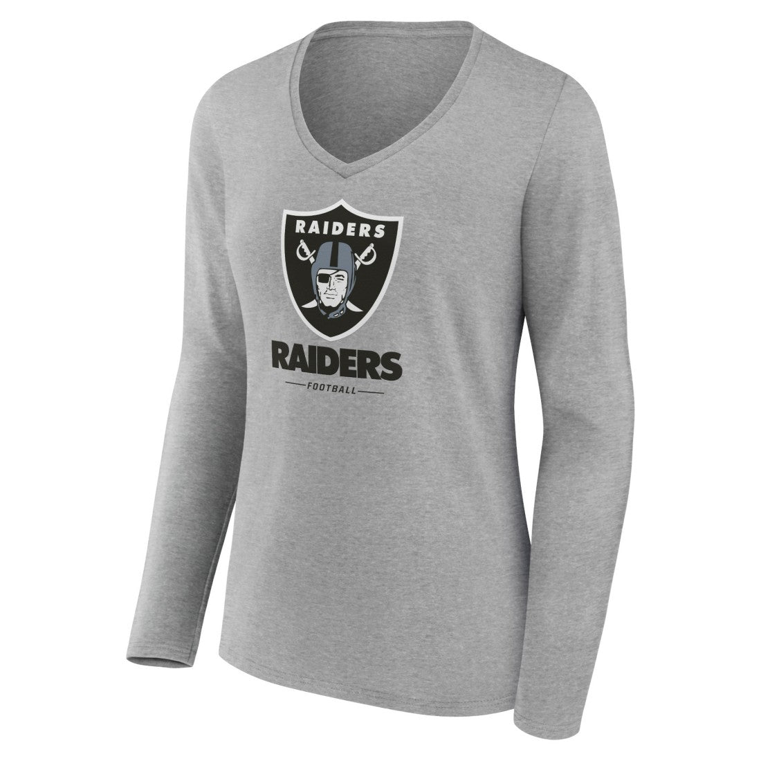 Las Vegas Raiders Women's Logo Team Lockup Long Sleeve V-Neck T-Shirt - Heather Gray - NFL