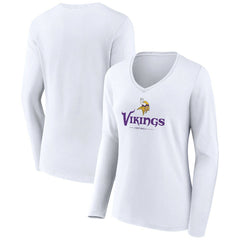Minnesota Vikings Women's Logo Team Lockup Long Sleeve V-Neck T-Shirt - White - NFL