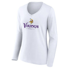 Minnesota Vikings Women's Logo Team Lockup Long Sleeve V-Neck T-Shirt - White - NFL