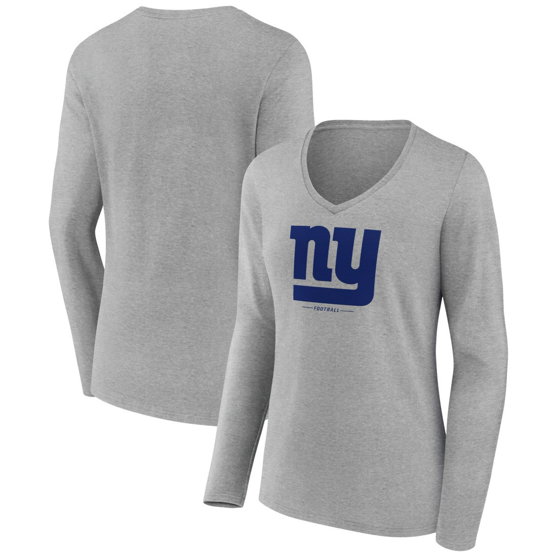 New York Giants Women's Logo Team Lockup Long Sleeve V-Neck T-Shirt - Heather Gray - NFL