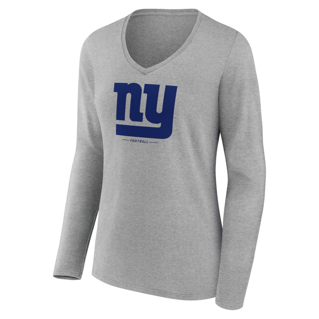 New York Giants Women's Logo Team Lockup Long Sleeve V-Neck T-Shirt - Heather Gray - NFL