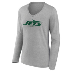 New York Jets Women's Logo Team Lockup Long Sleeve V-Neck T-Shirt - Heather Gray - NFL