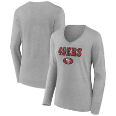 San Francisco 49ers Women's Logo Team Lockup Long Sleeve V-Neck T-Shirt - Heather Gray - NFL