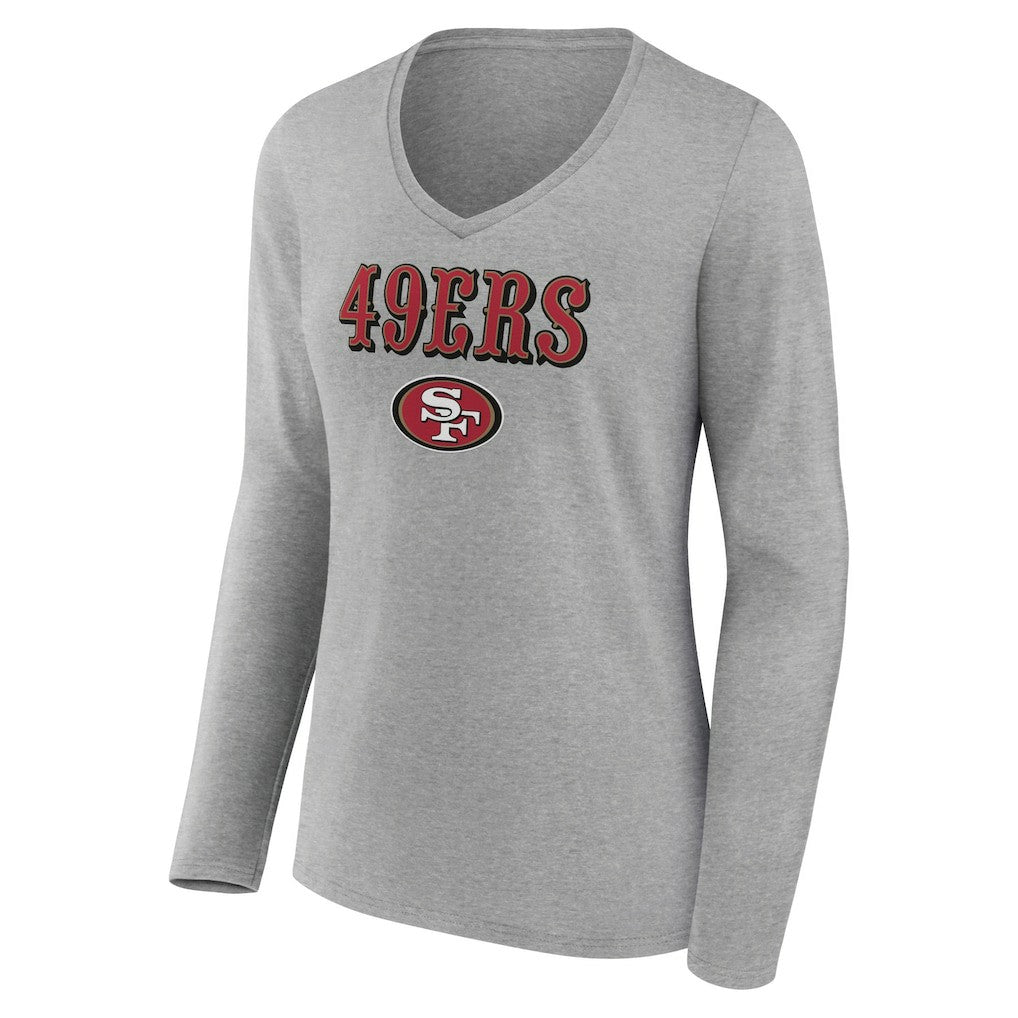 San Francisco 49ers Women's Logo Team Lockup Long Sleeve V-Neck T-Shirt - Heather Gray - NFL