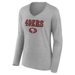 San Francisco 49ers Women's Logo Team Lockup Long Sleeve V-Neck T-Shirt - Heather Gray - NFL