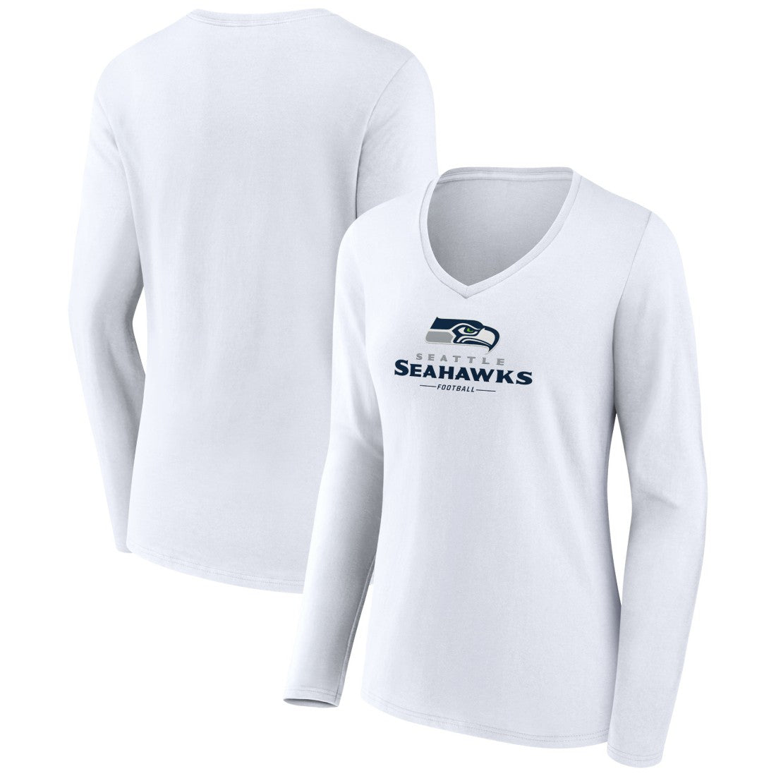 Seattle Seahawks Women's Logo Team Lockup Long Sleeve V-Neck T-Shirt - White - NFL