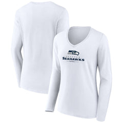 Seattle Seahawks Women's Logo Team Lockup Long Sleeve V-Neck T-Shirt - White - NFL