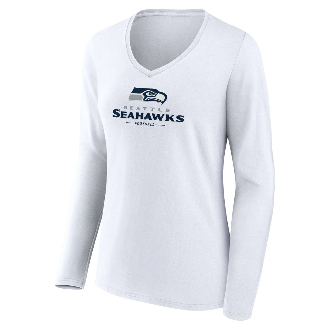 Seattle Seahawks Women's Logo Team Lockup Long Sleeve V-Neck T-Shirt - White - NFL