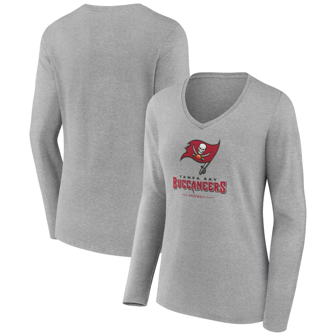 Tampa Bay Buccaneers Women's Logo Team Lockup Long Sleeve V-Neck T-Shirt - Heather Gray - NFL