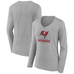 Tampa Bay Buccaneers Women's Logo Team Lockup Long Sleeve V-Neck T-Shirt - Heather Gray - NFL