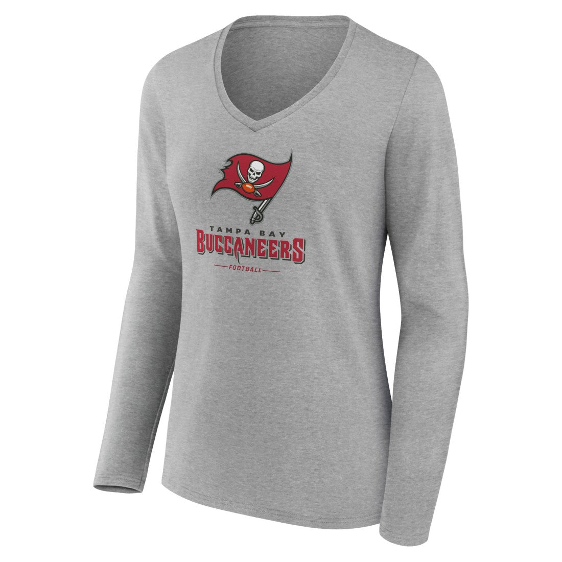 Tampa Bay Buccaneers Women's Logo Team Lockup Long Sleeve V-Neck T-Shirt - Heather Gray - NFL