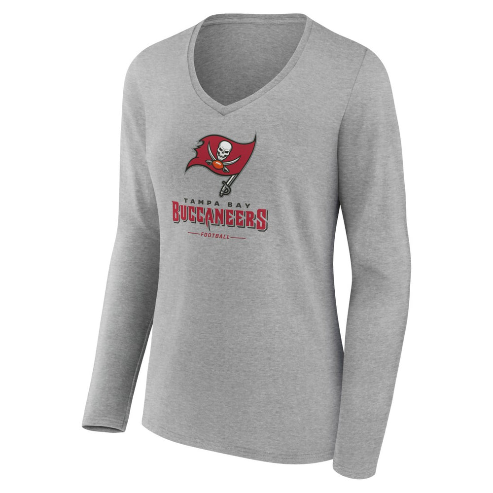 Tampa Bay Buccaneers Women's Logo Team Lockup Long Sleeve V-Neck T-Shirt - Heather Gray - NFL