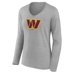 Washington Commanders Women's Logo Team Lockup Long Sleeve V-Neck T-Shirt - Heather Gray - NFL