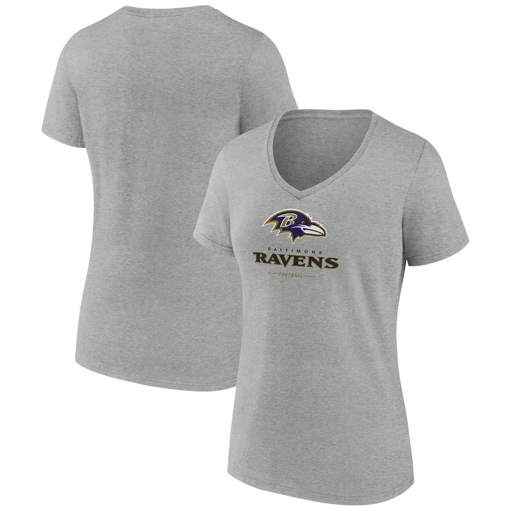 Baltimore Ravens Women's Logo Team Lockup V-Neck T-Shirt - Gray - NFL