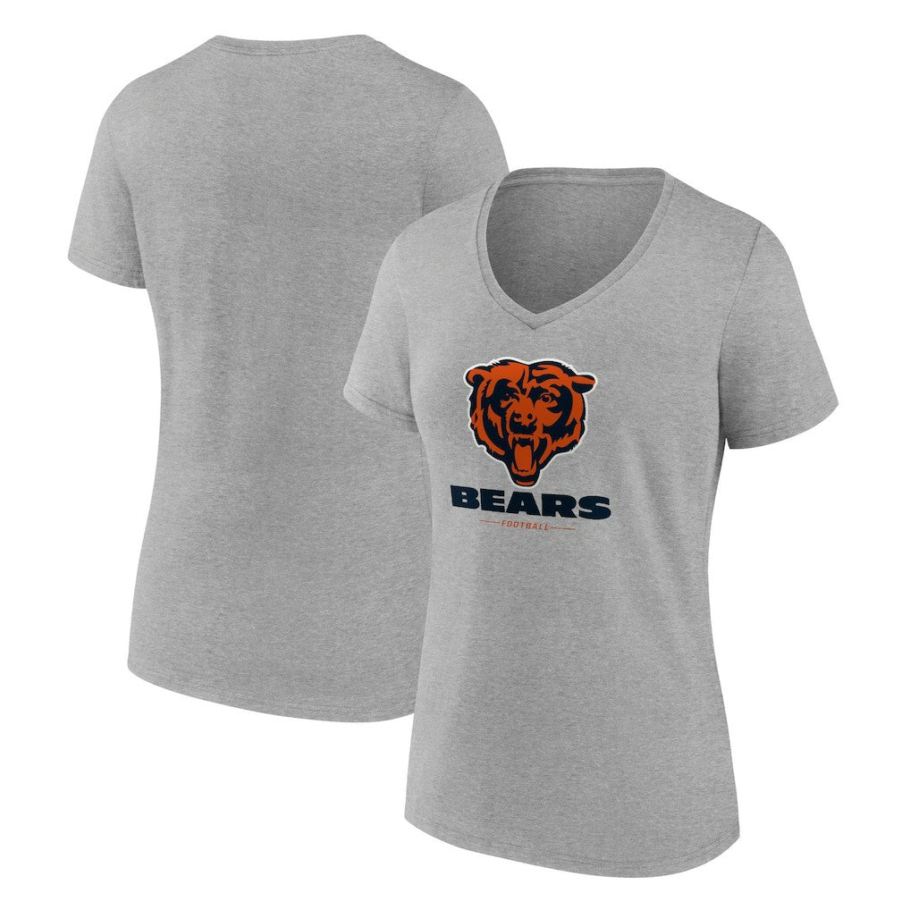 Chicago Bears Women's Logo Team Lockup V-Neck T-Shirt - Gray - NFL