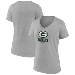 Green Bay Packers Women's Logo Team Lockup V-Neck T-Shirt - Gray - NFL