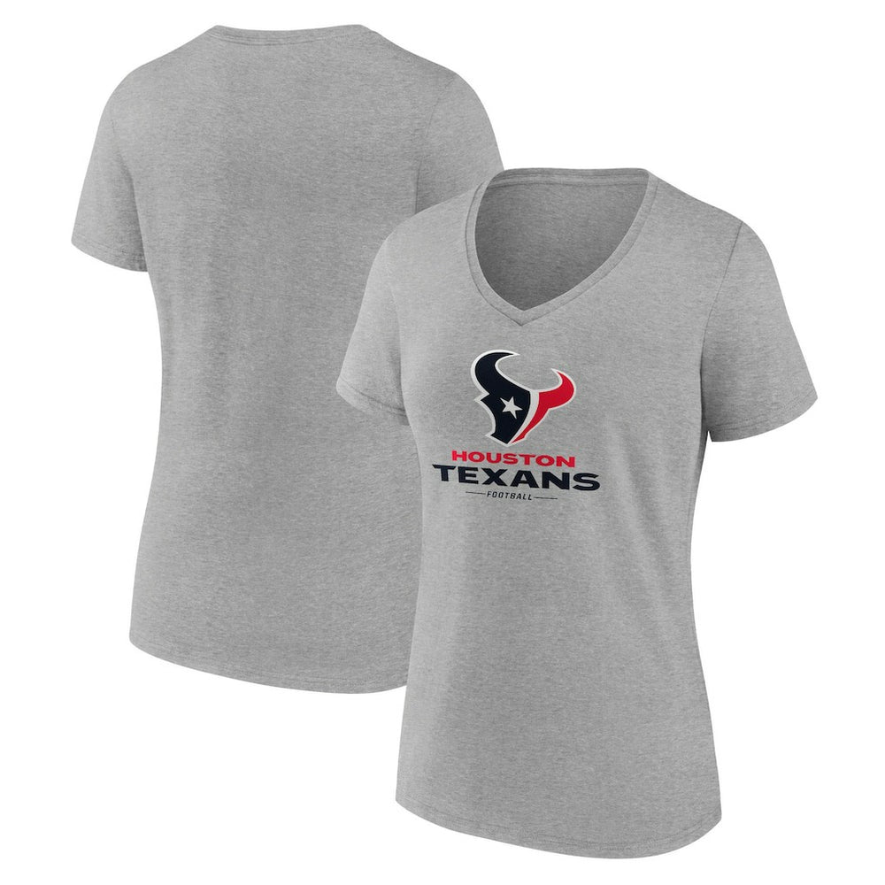 Houston Texans Women's Logo Team Lockup V-Neck T-Shirt - Gray - NFL