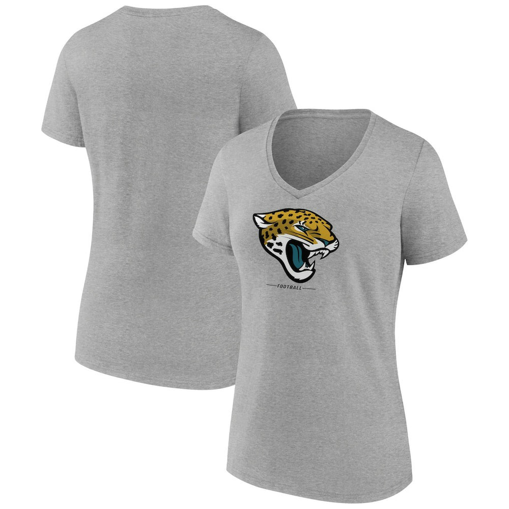 Jacksonville Jaguars Women's Logo Team Lockup V-Neck T-Shirt - Gray - NFL