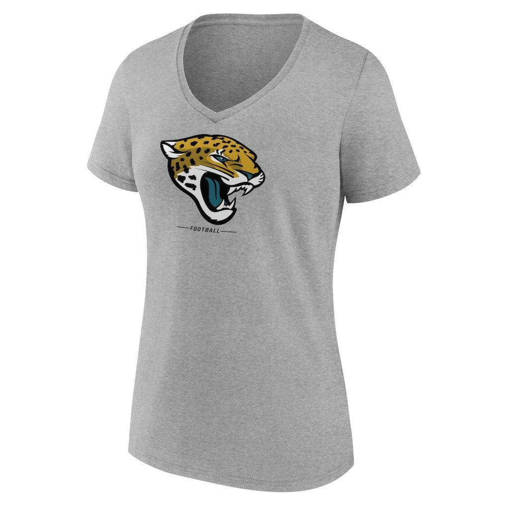 Jacksonville Jaguars Women's Logo Team Lockup V-Neck T-Shirt - Gray - NFL