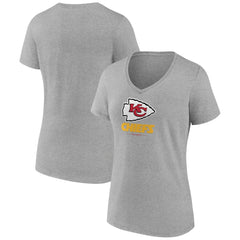 Kansas City Chiefs Women's Logo Team Lockup V-Neck T-Shirt - Gray - NFL