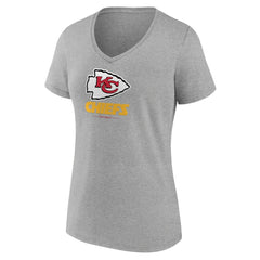 Kansas City Chiefs Women's Logo Team Lockup V-Neck T-Shirt - Gray - NFL