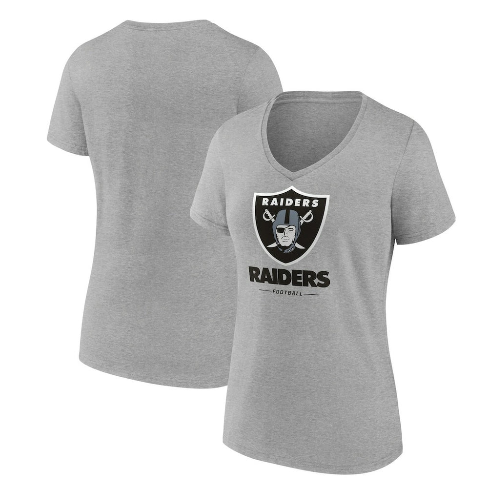 Las Vegas Raiders Women's Logo Team Lockup V-Neck T-Shirt - Gray - NFL