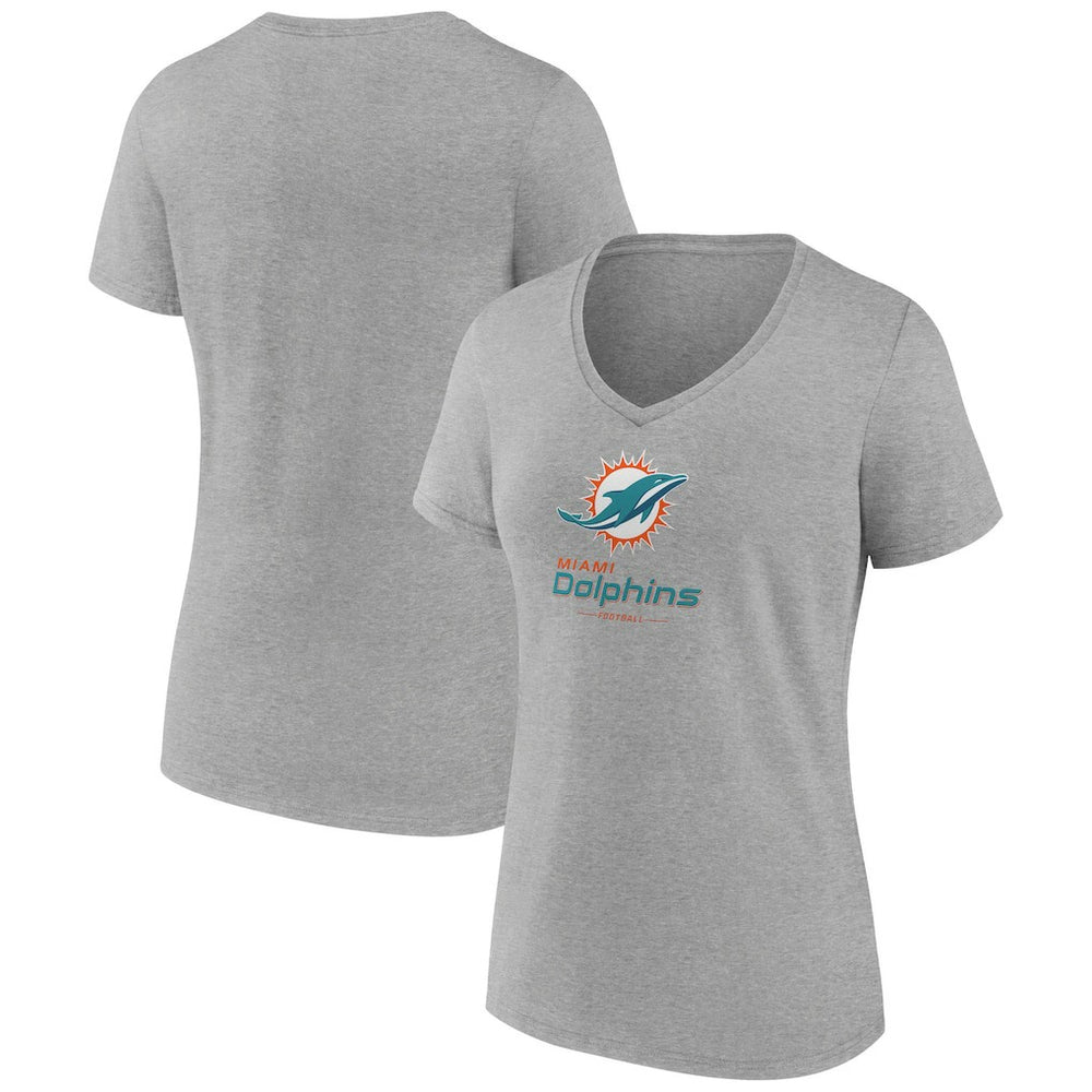 Miami Dolphins Women's Logo Team Lockup V-Neck T-Shirt - Gray - NFL