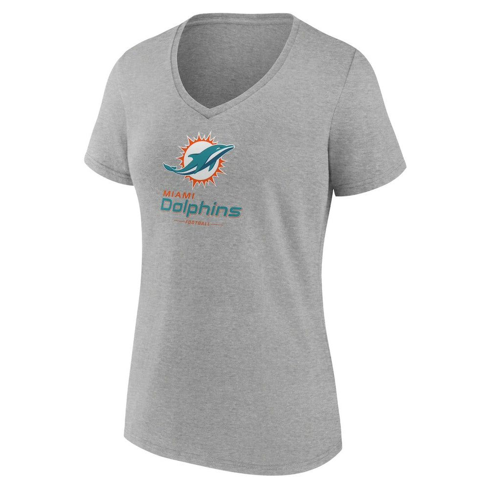 Miami Dolphins Women's Logo Team Lockup V-Neck T-Shirt - Gray - NFL