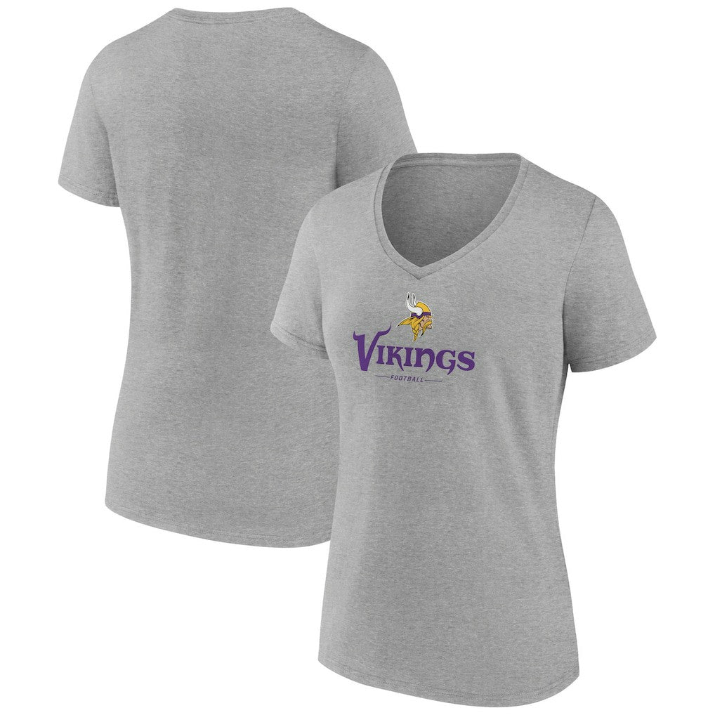 Minnesota Vikings Women's Logo Team Lockup V-Neck T-Shirt - Gray - NFL