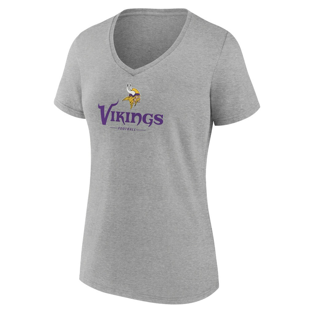 Minnesota Vikings Women's Logo Team Lockup V-Neck T-Shirt - Gray - NFL