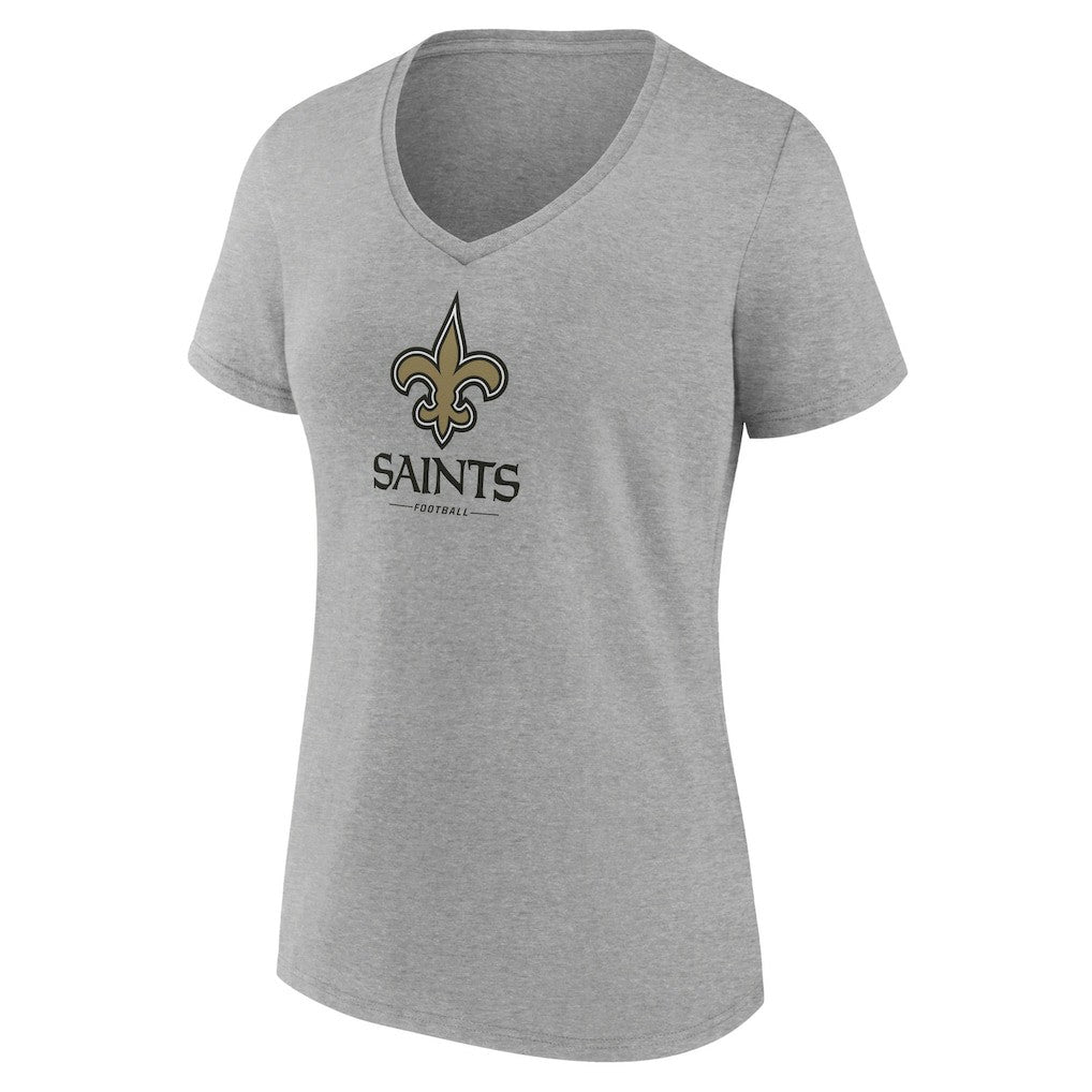 New Orleans Saints Women's Logo Team Lockup V-Neck T-Shirt - Gray - NFL