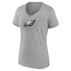 Philadelphia Eagles Women's Logo Team Lockup V-Neck T-Shirt - Gray - NFL