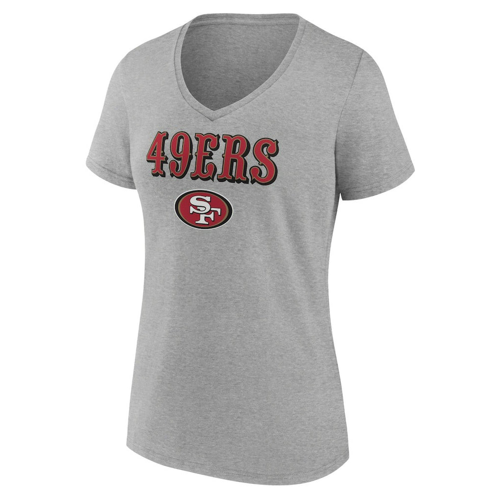 San Francisco 49ers Women's Logo Team Lockup V-Neck T-Shirt - Gray - NFL