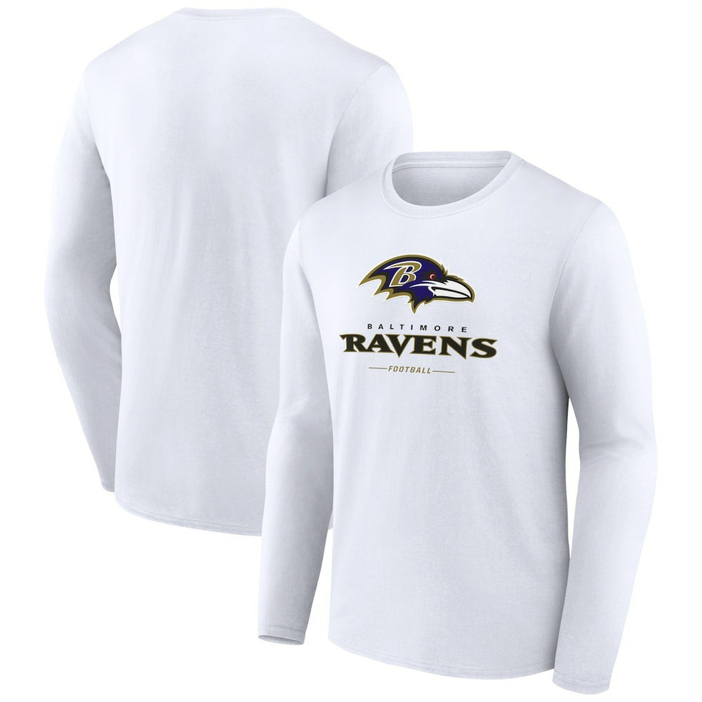 Baltimore Ravens Logo Team Lockup Long Sleeve T-Shirt - White - NFL